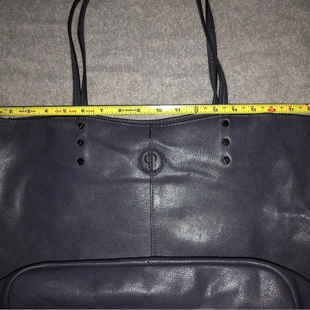Elegant Blue Leather Tote Bag with Structured Design